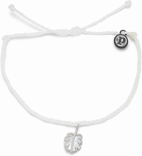 Pura Vida Silver or Rose Gold Mother of Pearl Monstera Bracelet - 100% Waterproof, Adjustable Band