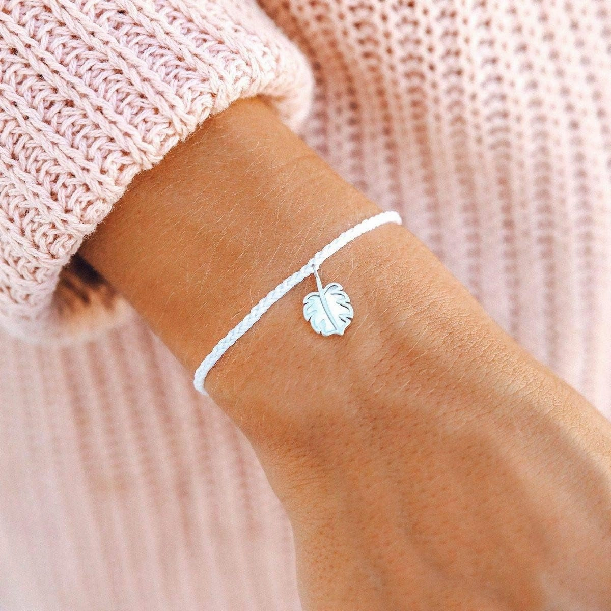 Pura Vida Silver or Rose Gold Mother of Pearl Monstera Bracelet - 100% Waterproof, Adjustable Band