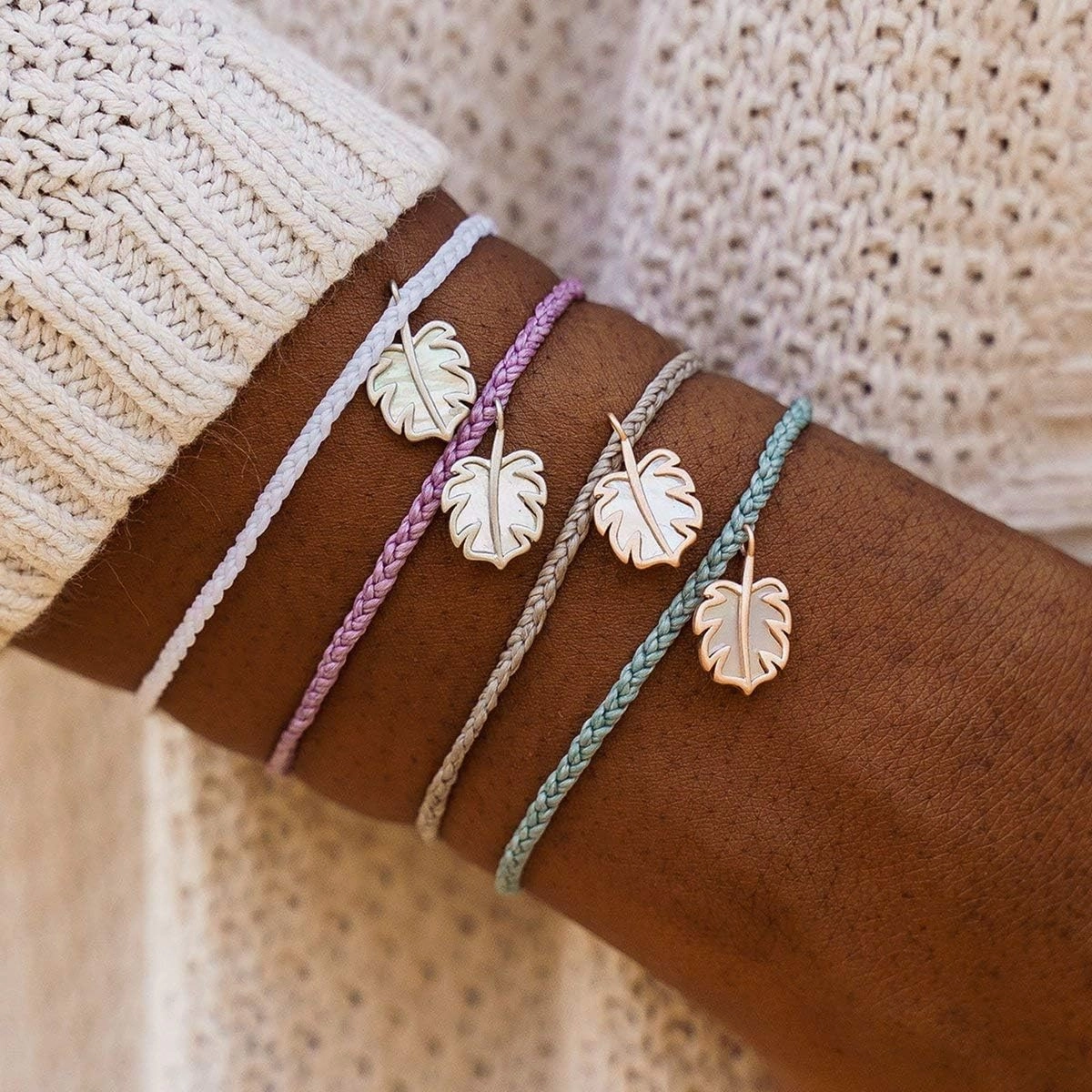 Pura Vida Silver or Rose Gold Mother of Pearl Monstera Bracelet - 100% Waterproof, Adjustable Band