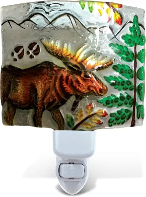Puzzled Elk Moose Night Light, Glass Art Plug in Decorative Socket Lamp Manual On & Off Portable Lights Stairway Hallway Bedroom Bathroom Nursery Kids Accessory Home & Kitchen Decor