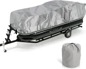 Pyle Pontoon Boat Cover - Durable Hurricane Fabric Fits Boats 25'-28'L, Custom Fit Elastic Hem with Rope & Straps, Beam Width Up to 96", All-Weather Protection