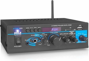 Pyle 2X40W Mini Power Amplifier System - Dual Channel Home Audio Sound Mixer, Stereo Receiver Box with USB, RCA, Headphone, AUX, MIC Input, LED, for PA, Home Entertainment and Studio Use - PTAU23.5
