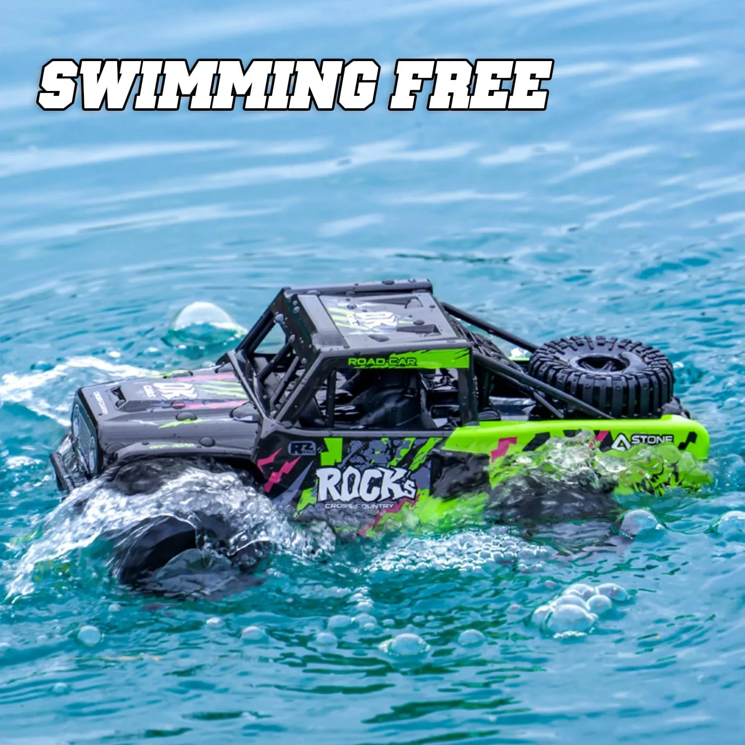 Q191 Remote Control Car & Monster Truck Toys for Boys 4-12 - 1/16 Scale Waterproof Amphibious 4WD RC Car w/ 2 Batteries (50 Min) - All-Terrain Indoor/Outdoor, Pool, Grass, Green
