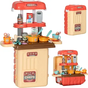 Qaba 3 in 1 Kids Kitchen Playset, Foldable Play Kitchen Set Converted into Travel Luggage, 36Pcs Play Kitchen Accessories, Pretend Play Toys for Toddlers 3-6 Years Old, Multicolor