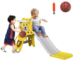 Qaba 3 in 1 Toddler Slide for Indoors, Toy for Toddler, Easy Set Up Baby Slide with Basketball Hoop, Climber for Kids 18-36 Months, Yellow