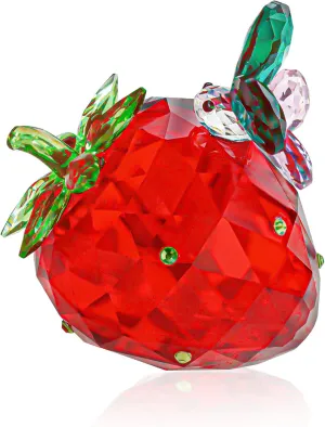 QFkris Crystal Strawberry with Butterfly Figurine, Mini Glass Art Fruit Collectible, Strawberry Paperweight for Home Office Kitchen Decor Tabletop Centerpiece, Gift for Mom, Birthday, Women