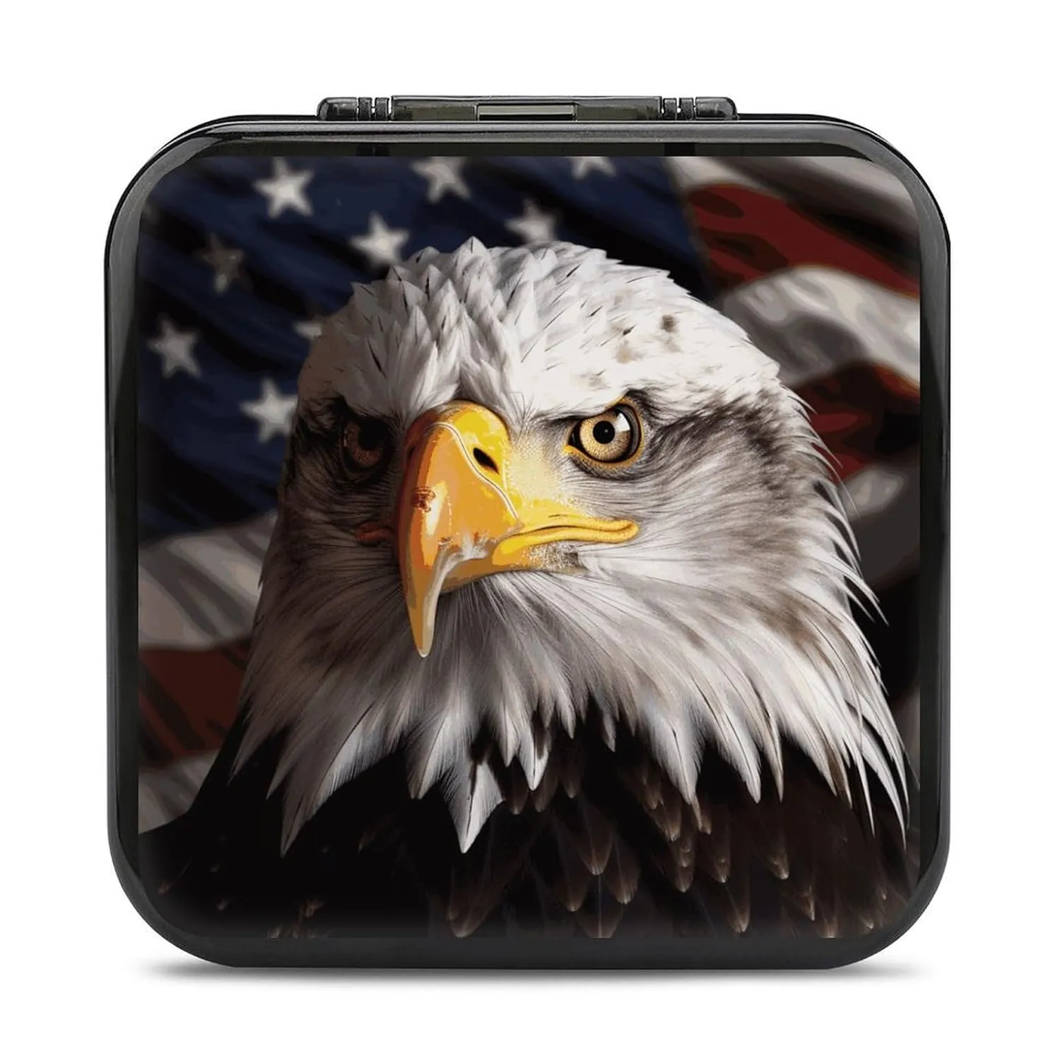 QMNBTES America Flag And Eagle Switch Game Case Switch Game Holder Cartridge Case Storage 24 Games & 2 Micro Sd Card Slots, Travel Carry Cases, Portable Games Card Storage, Hard Shell, Buckle Closure