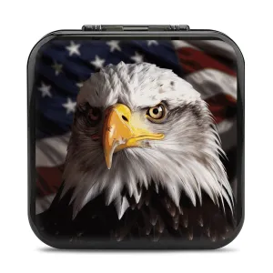 QMNBTES America Flag And Eagle Switch Game Case Switch Game Holder Cartridge Case Storage 24 Games & 2 Micro Sd Card Slots, Travel Carry Cases, Portable Games Card Storage, Hard Shell, Buckle Closure