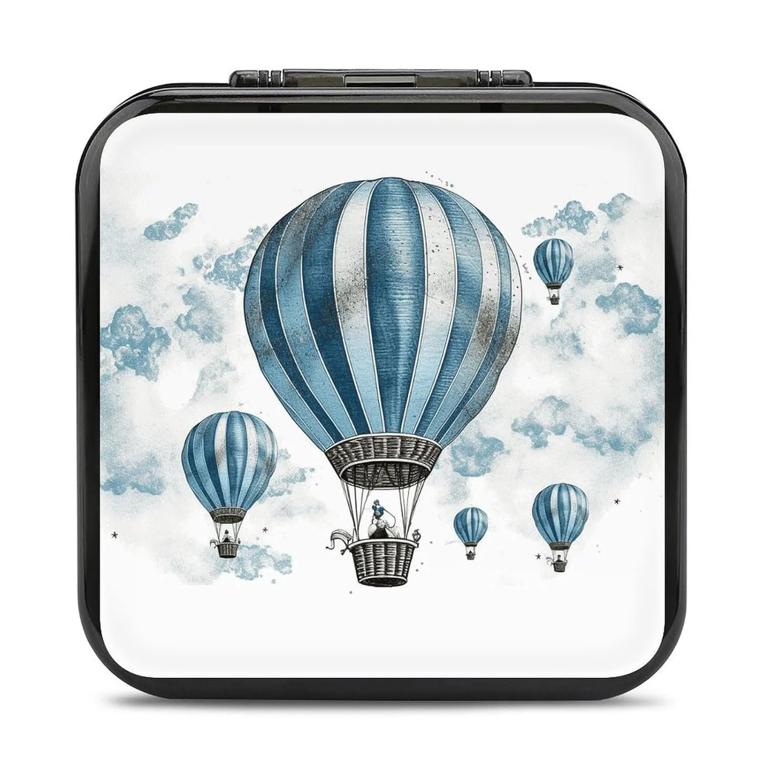 QMNBTES Blue Hot Air Balloon Switch Game Case Switch Game Holder Cartridge Case Storage 24 Games & 2 Micro Sd Card Slots, Travel Carry Cases, Portable Games Card Storage, Hard Shell, Buckle Closure