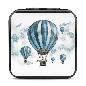 QMNBTES Blue Hot Air Balloon Switch Game Case Switch Game Holder Cartridge Case Storage 24 Games & 2 Micro Sd Card Slots, Travel Carry Cases, Portable Games Card Storage, Hard Shell, Buckle Closure