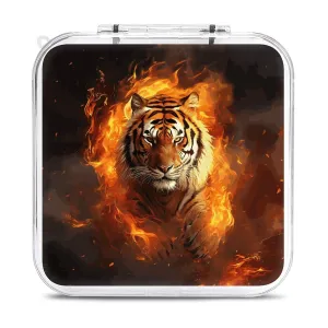 QMNBTES Cool Tiger in Flame Switch Game Case Switch Game Holder Cartridge Case Storage 12 Games & 2 Micro Sd Card Slots, Travel Carry Cases, Portable Games Card Storage, Hard Shell, Buckle Closure