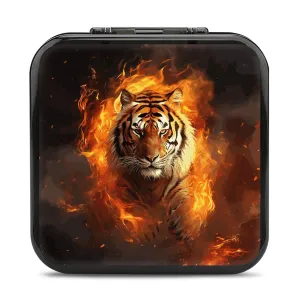 QMNBTES Cool Tiger in Flame Switch Game Case Switch Game Holder Cartridge Case Storage 24 Games & 2 Micro Sd Card Slots, Travel Carry Cases, Portable Games Card Storage, Hard Shell, Buckle Closure