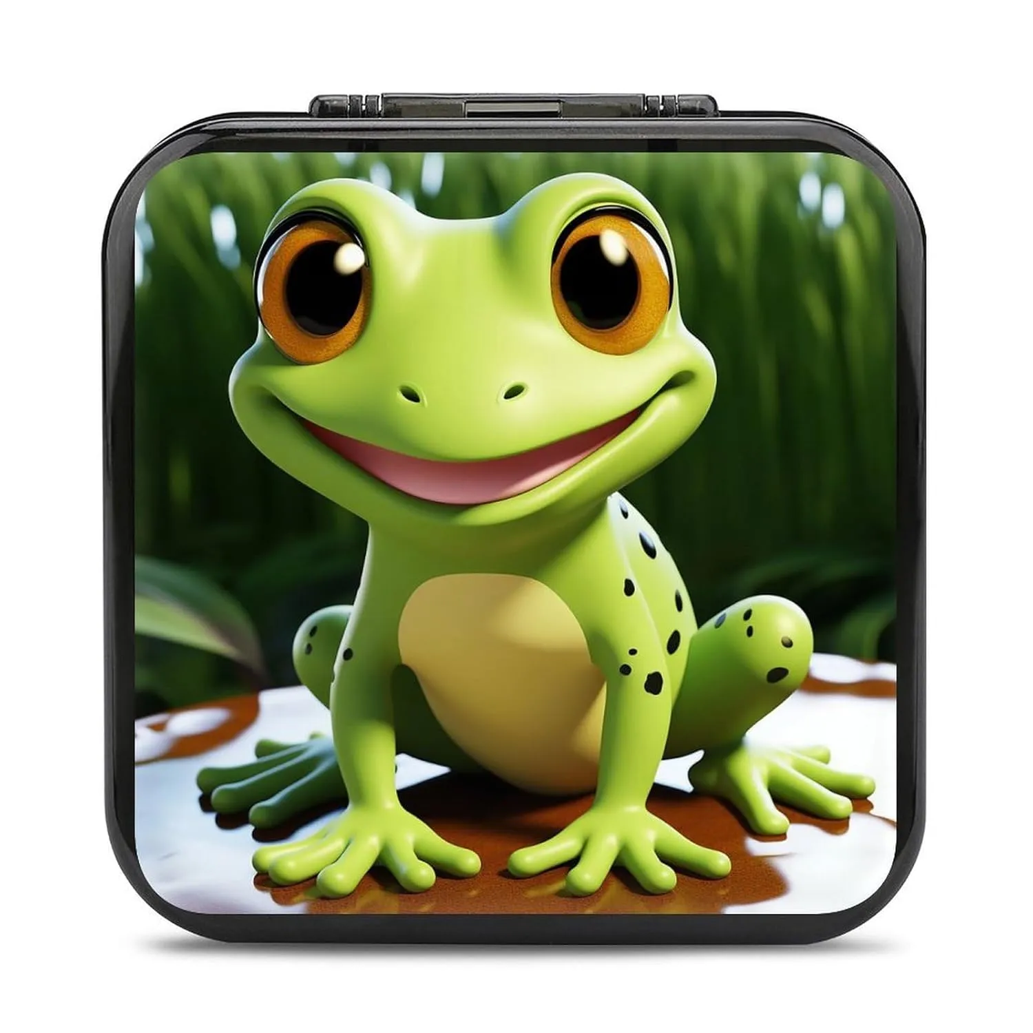 QMNBTES Cute Frog Switch Game Case Switch Game Holder Cartridge Case Storage 24 Games & 2 Micro Sd Card Slots, Travel Carry Cases, Portable Games Card Storage, Hard Shell, Buckle Closure
