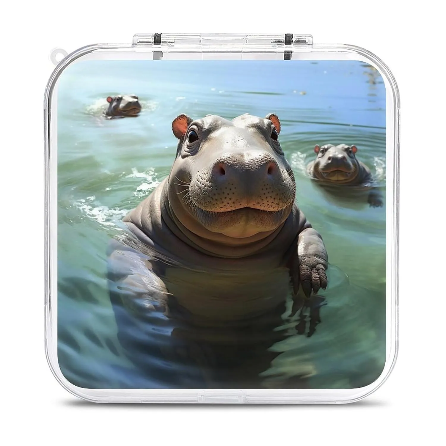 QMNBTES Cute Hippos Switch Game Case Switch Game Holder Cartridge Case Storage 12 Games & 2 Micro Sd Card Slots, Travel Carry Cases, Portable Games Card Storage, Hard Shell, Buckle Closure