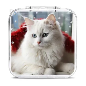 QMNBTES Cute White Cat Switch Game Case Switch Game Holder Cartridge Case Storage 12 Games & 2 Micro Sd Card Slots, Travel Carry Cases, Portable Games Card Storage, Hard Shell, Buckle Closure