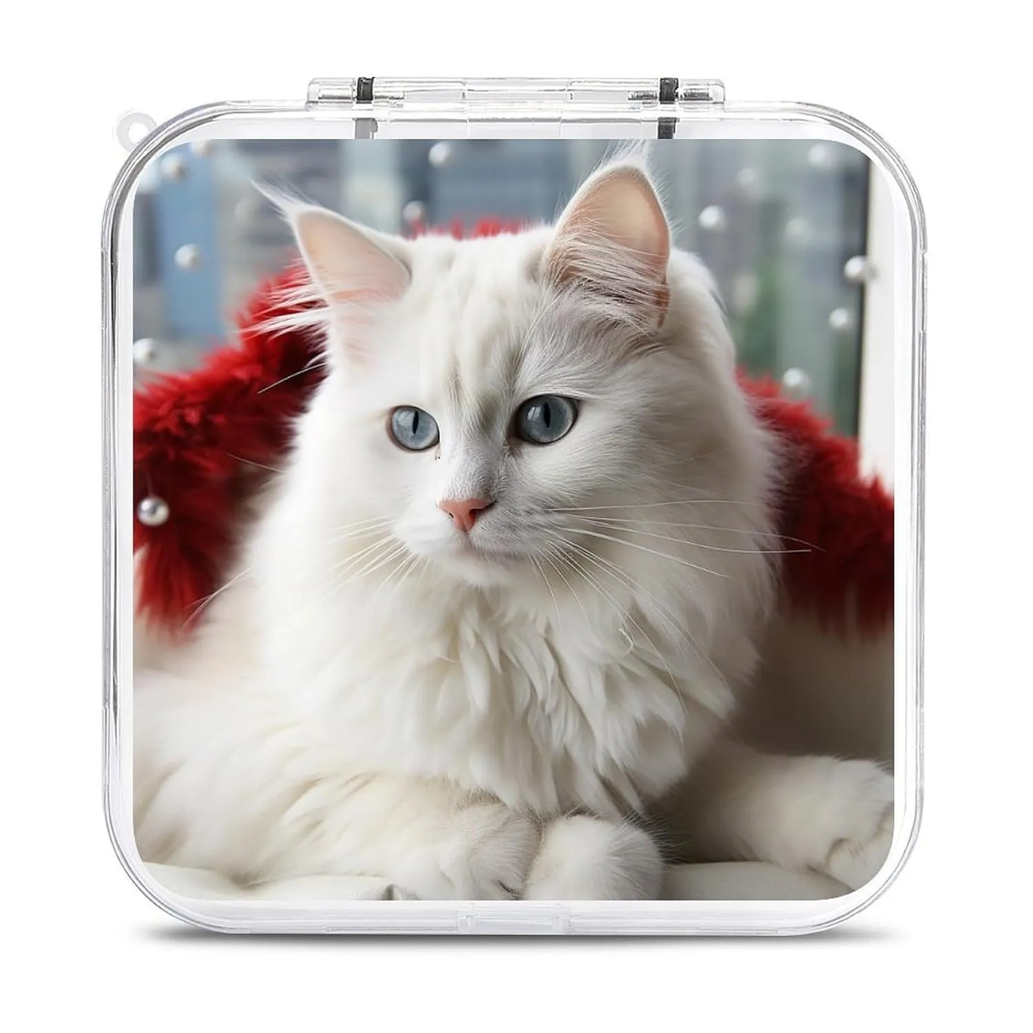 QMNBTES Cute White Cat Switch Game Case Switch Game Holder Cartridge Case Storage 12 Games & 2 Micro Sd Card Slots, Travel Carry Cases, Portable Games Card Storage, Hard Shell, Buckle Closure