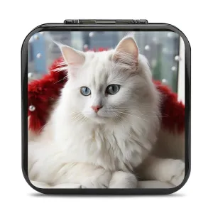 QMNBTES Cute White Cat Switch Game Case Switch Game Holder Cartridge Case Storage 24 Games & 2 Micro Sd Card Slots, Travel Carry Cases, Portable Games Card Storage, Hard Shell, Buckle Closure