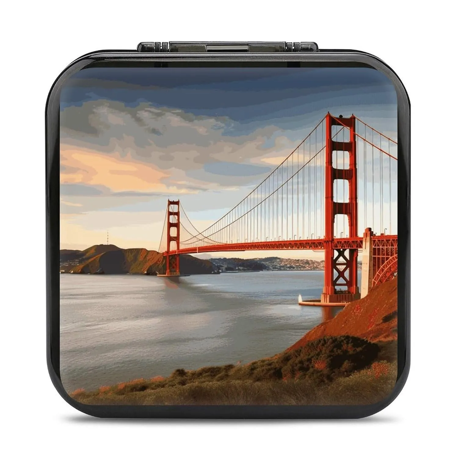 QMNBTES Golden Gate Bridge Switch Game Case Switch Game Holder Cartridge Case Storage 24 Games & 2 Micro Sd Card Slots, Travel Carry Cases, Portable Games Card Storage, Hard Shell, Buckle Closure