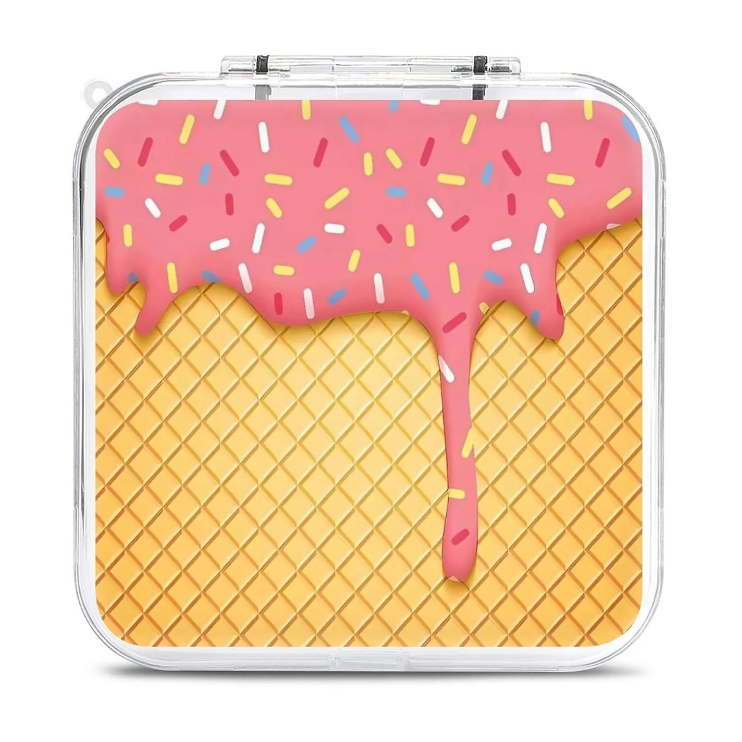 QMNBTES Ice Cream And Waffle Switch Game Case Switch Game Holder Cartridge Case Storage 12 Games & 2 Micro Sd Card Slots, Travel Carry Cases, Portable Games Card Storage, Hard Shell, Buckle Closure