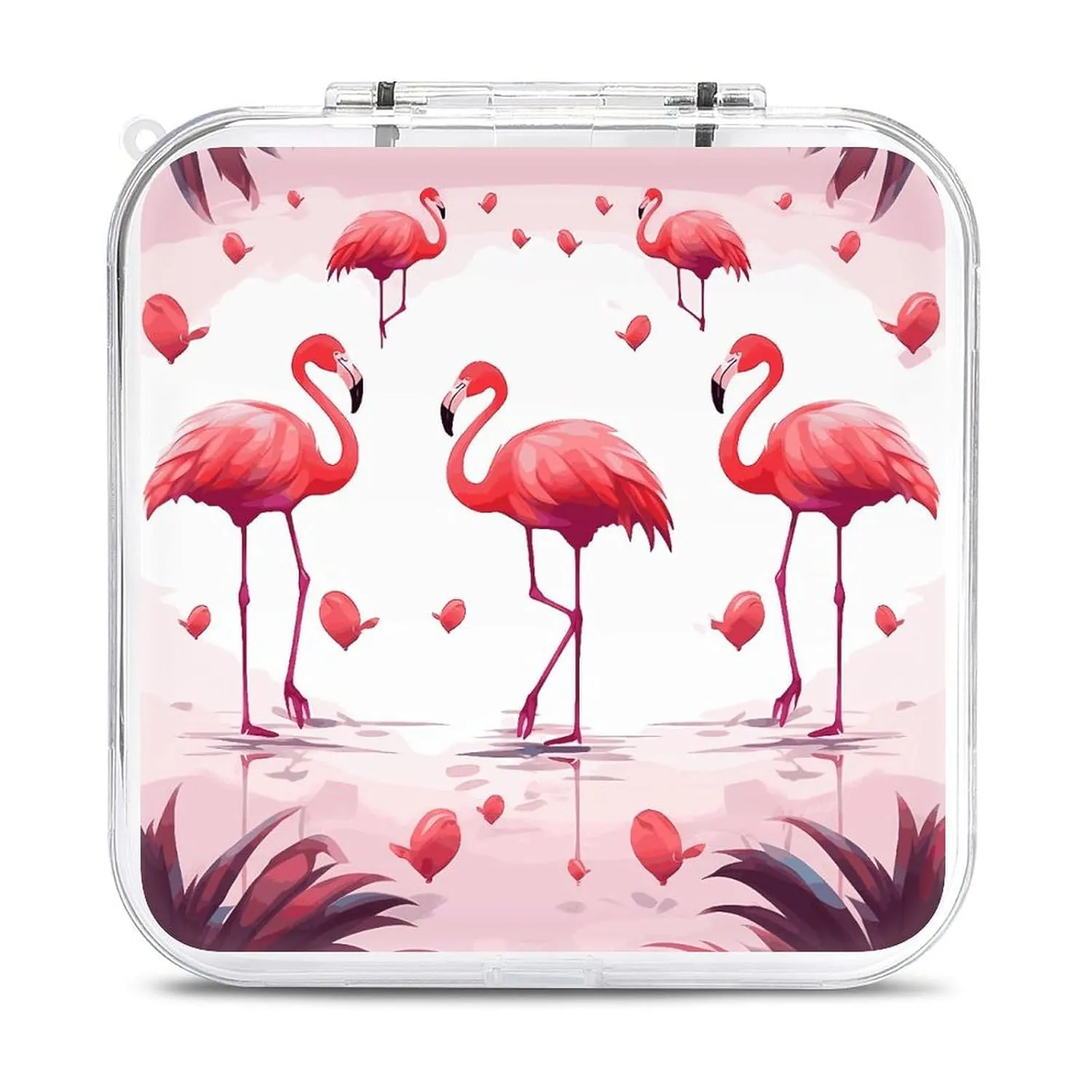 QMNBTES Lovely Flamingos Switch Game Case Switch Game Holder Cartridge Case Storage 12 Games & 2 Micro Sd Card Slots, Travel Carry Cases, Portable Games Card Storage, Hard Shell, Buckle Closure