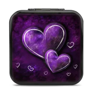 QMNBTES Purple Hearts Switch Game Case Switch Game Holder Cartridge Case Storage 24 Games & 2 Micro Sd Card Slots, Travel Carry Cases, Portable Games Card Storage, Hard Shell, Buckle Closure
