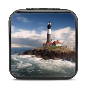 QMNBTES Sea Lighthouse Switch Game Case Switch Game Holder Cartridge Case Storage 24 Games & 2 Micro Sd Card Slots, Travel Carry Cases, Portable Games Card Storage, Hard Shell, Buckle Closure