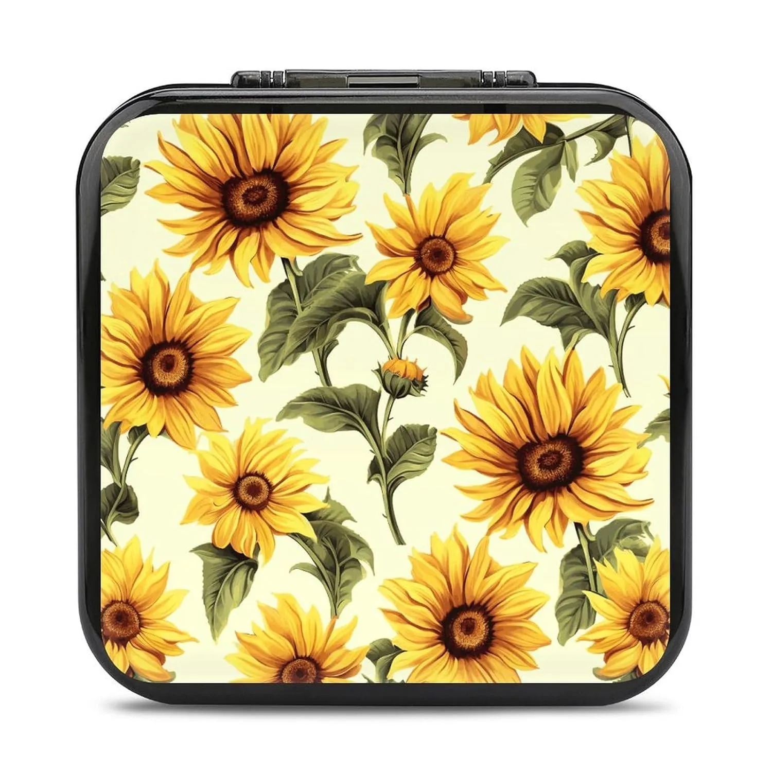 QMNBTES Summer Sunflower Switch Game Case Switch Game Holder Cartridge Case Storage 24 Games & 2 Micro Sd Card Slots, Travel Carry Cases, Portable Games Card Storage, Hard Shell, Buckle Closure