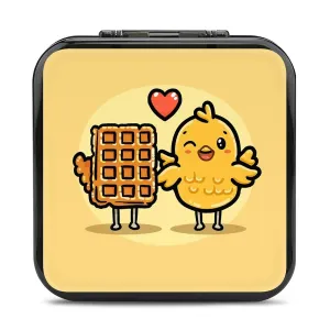 QMNBTES Waffles And Chicken Switch Game Case Switch Game Holder Cartridge Case Storage 24 Games & 2 Micro Sd Card Slots, Travel Carry Cases, Portable Games Card Storage, Hard Shell, Buckle Closure