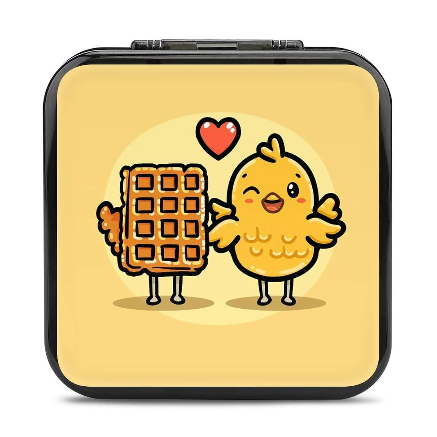 QMNBTES Waffles And Chicken Switch Game Case Switch Game Holder Cartridge Case Storage 24 Games & 2 Micro Sd Card Slots, Travel Carry Cases, Portable Games Card Storage, Hard Shell, Buckle Closure