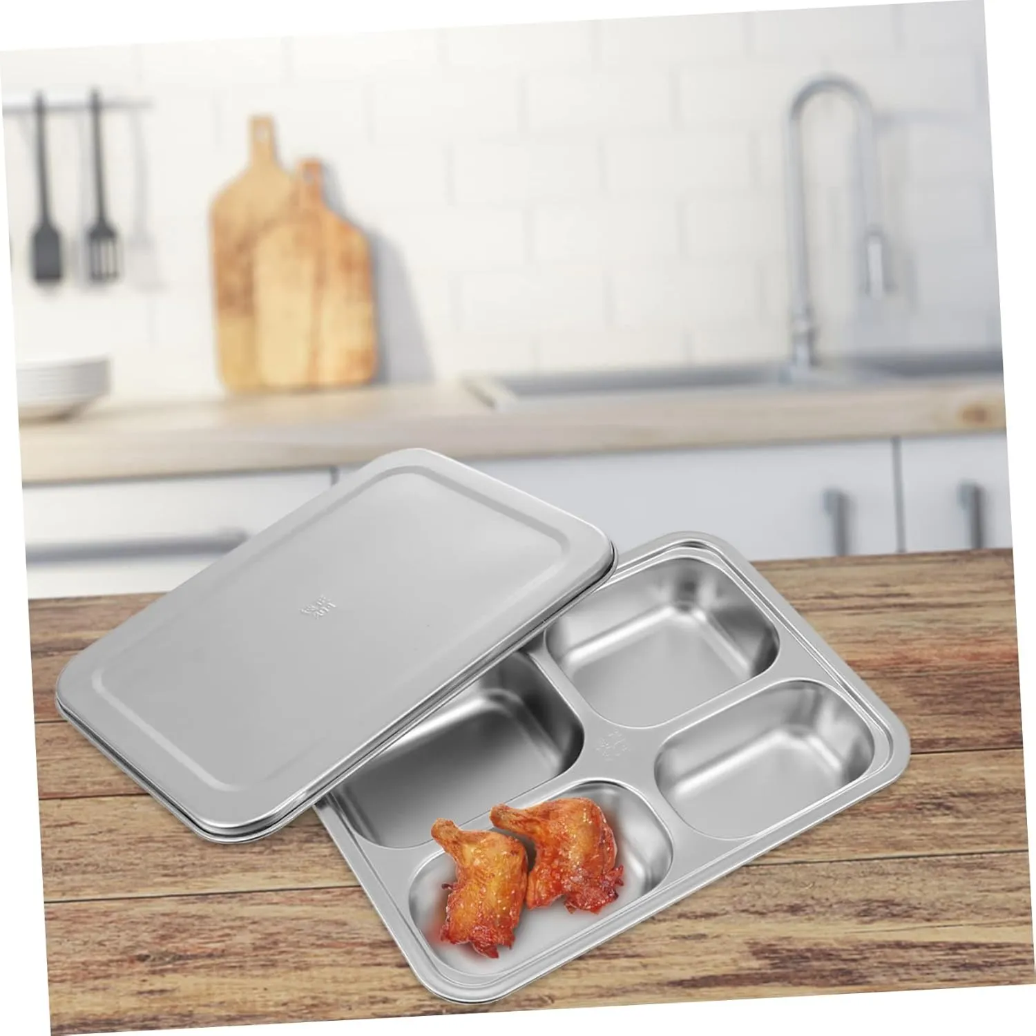 Quality Stainless Steel Food Plate 4-section Divided White Serving Tray and Easy to Clean