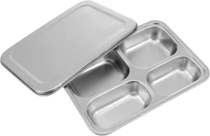 Quality Stainless Steel Food Plate 4-section Divided White Serving Tray and Easy to Clean