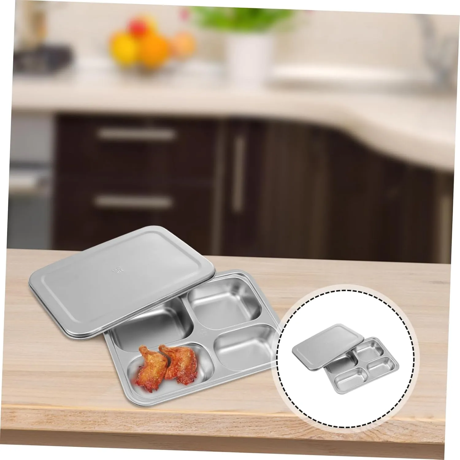 Quality Stainless Steel Food Plate 4-section Divided White Serving Tray and Easy to Clean