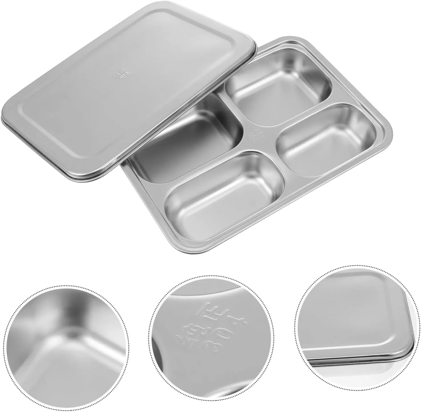 Quality Stainless Steel Food Plate 4-section Divided White Serving Tray and Easy to Clean