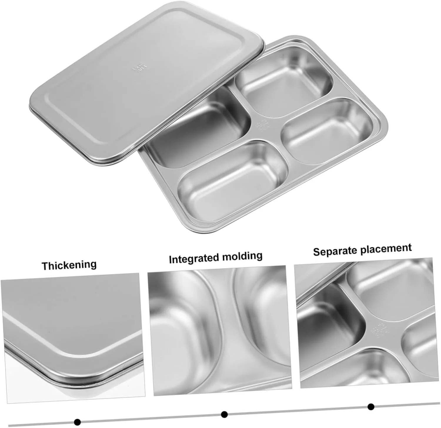 Quality Stainless Steel Food Plate 4-section Divided White Serving Tray and Easy to Clean