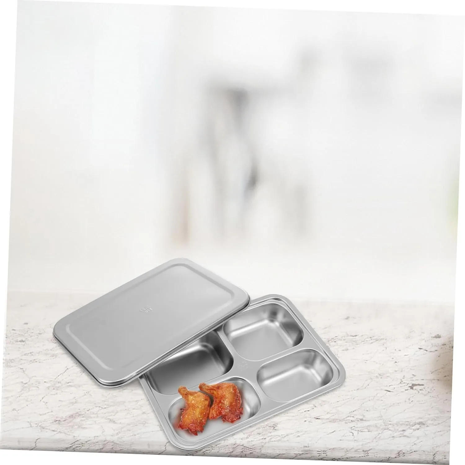 Quality Stainless Steel Food Plate 4-section Divided White Serving Tray and Easy to Clean