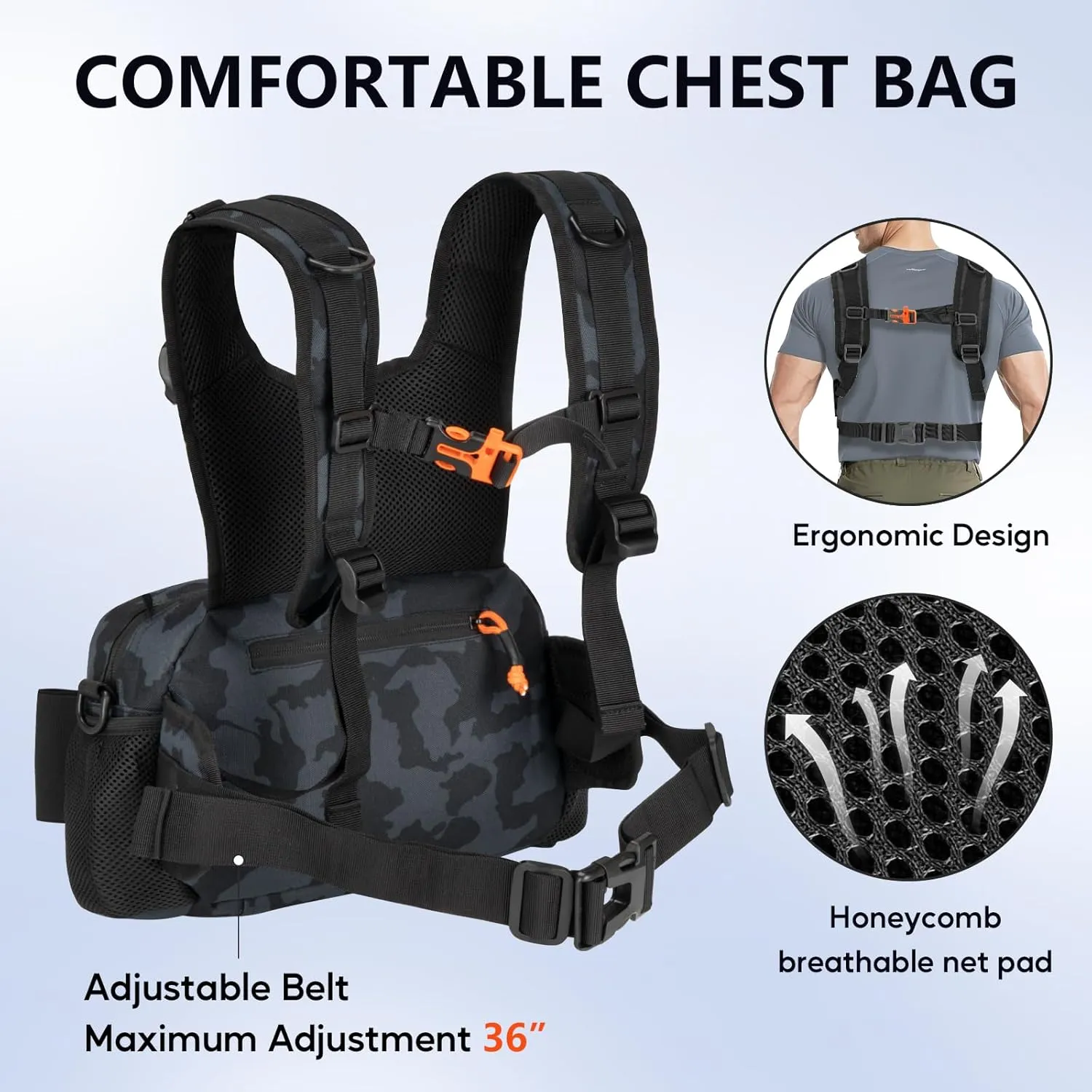 QualyQualy Fishing Chest Pack Tactical Chest Rig Fly Fishing Pack for Sports Outdoor with Compartment Adjustable Strap