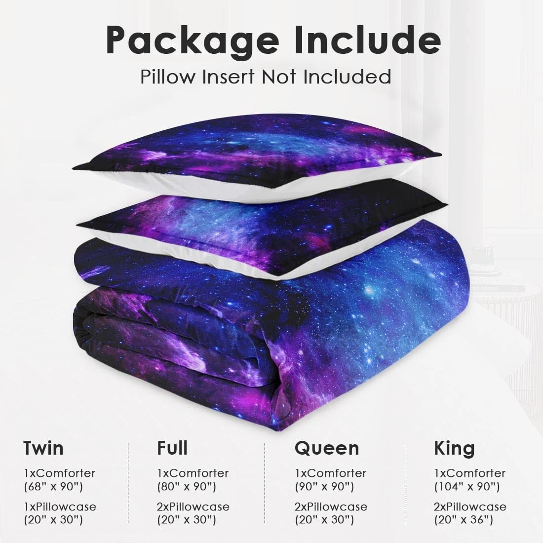 Queen Size Comforter Set with 2 Pillowcases, Purple Blue Earth Galaxy Space Soft 3 Pcs Bedding for Kids and Adults Bedroom Bed Decor