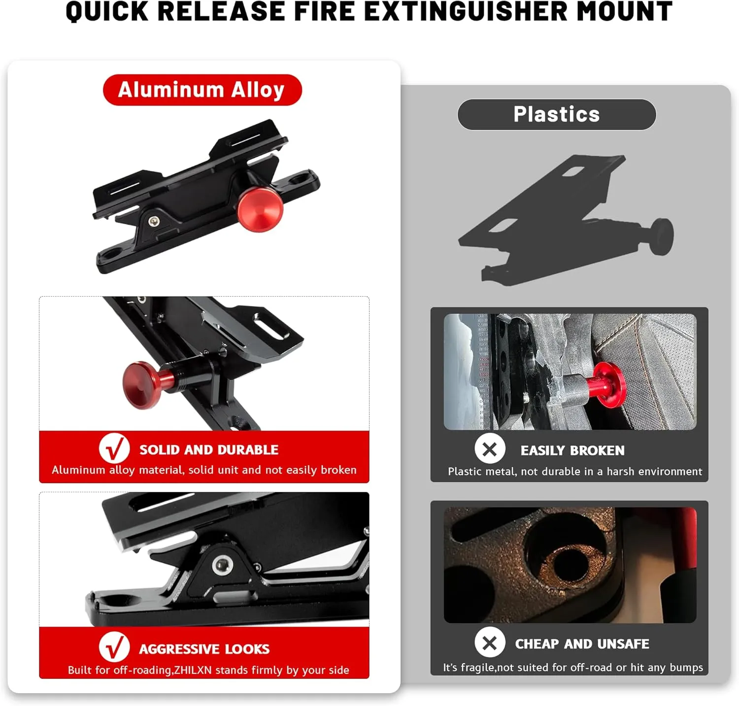 Quick Release Fire Extinguisher Mount - Aluminum Adjustable UTV Roll Bar Fire Extinguisher Holder Mounting Bracket for Jeep Wrangler TJ JK JL JKU Polaris RZR Ranger Cam-Am X3 Universal