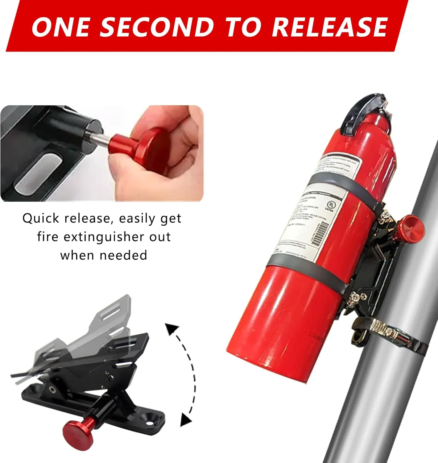 Quick Release Fire Extinguisher Mount - Aluminum Adjustable UTV Roll Bar Fire Extinguisher Holder Mounting Bracket for Jeep Wrangler TJ JK JL JKU Polaris RZR Ranger Cam-Am X3 Universal