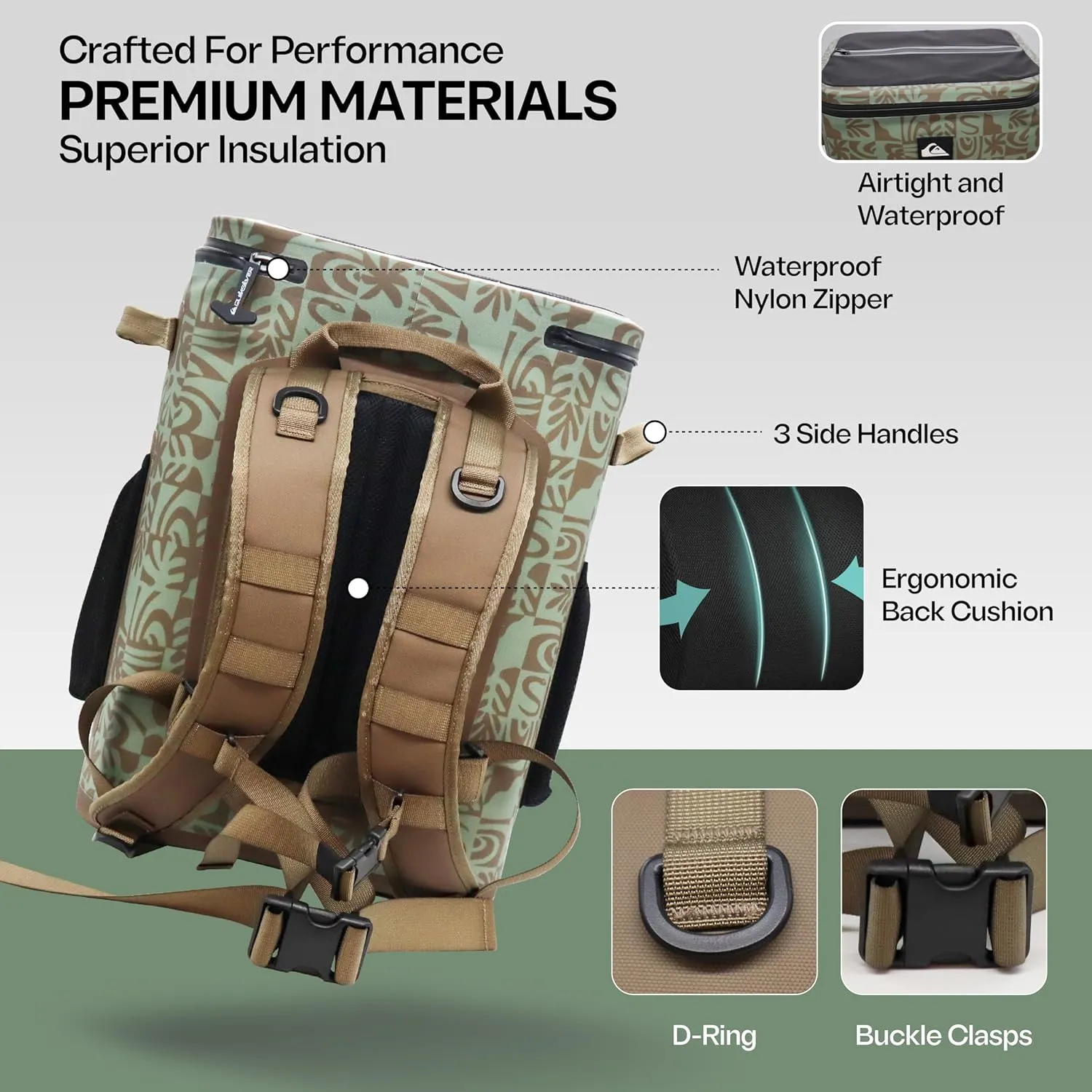 Quiksilver Welded Bungee Backpack Cooler, 30L/36 Cans, 48-72 Hours Insulation, Leakproof & Waterproof IPX7 Rated, Heavy-Duty 600D TPU, Adjustable Straps, Tactical Rings & Mesh Pockets