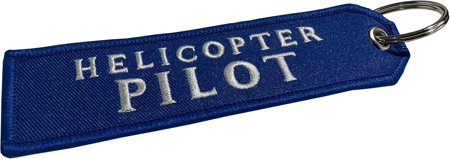 "Helicopter Pilot Embroidered Key Chain - Blue