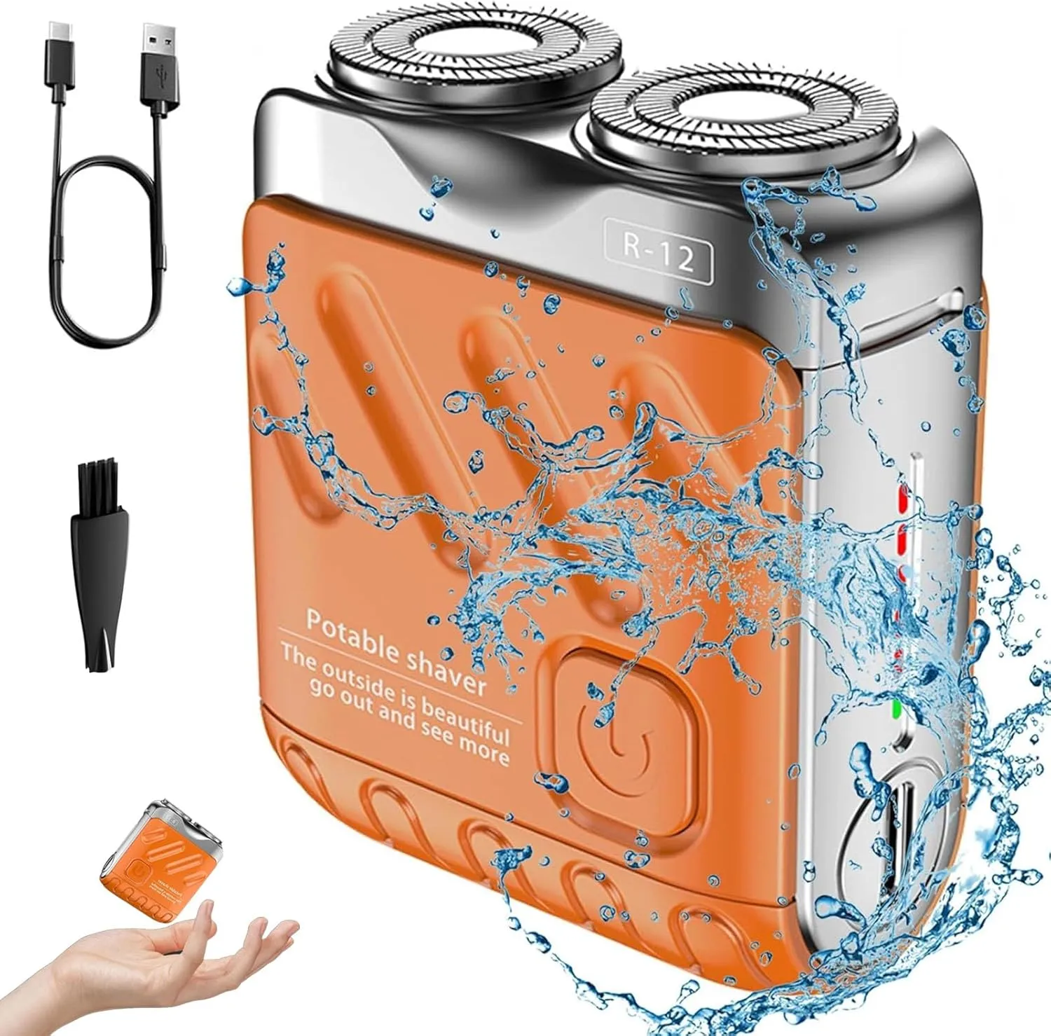 R-12 Luggage Electric Shaver, Beard Shaver Mini and Portable Suitcase Design, Electric Mini Razor Portable Electrics Shavers, USB Rechargeable One-Button Long Lasting for Home Travel (Orange)