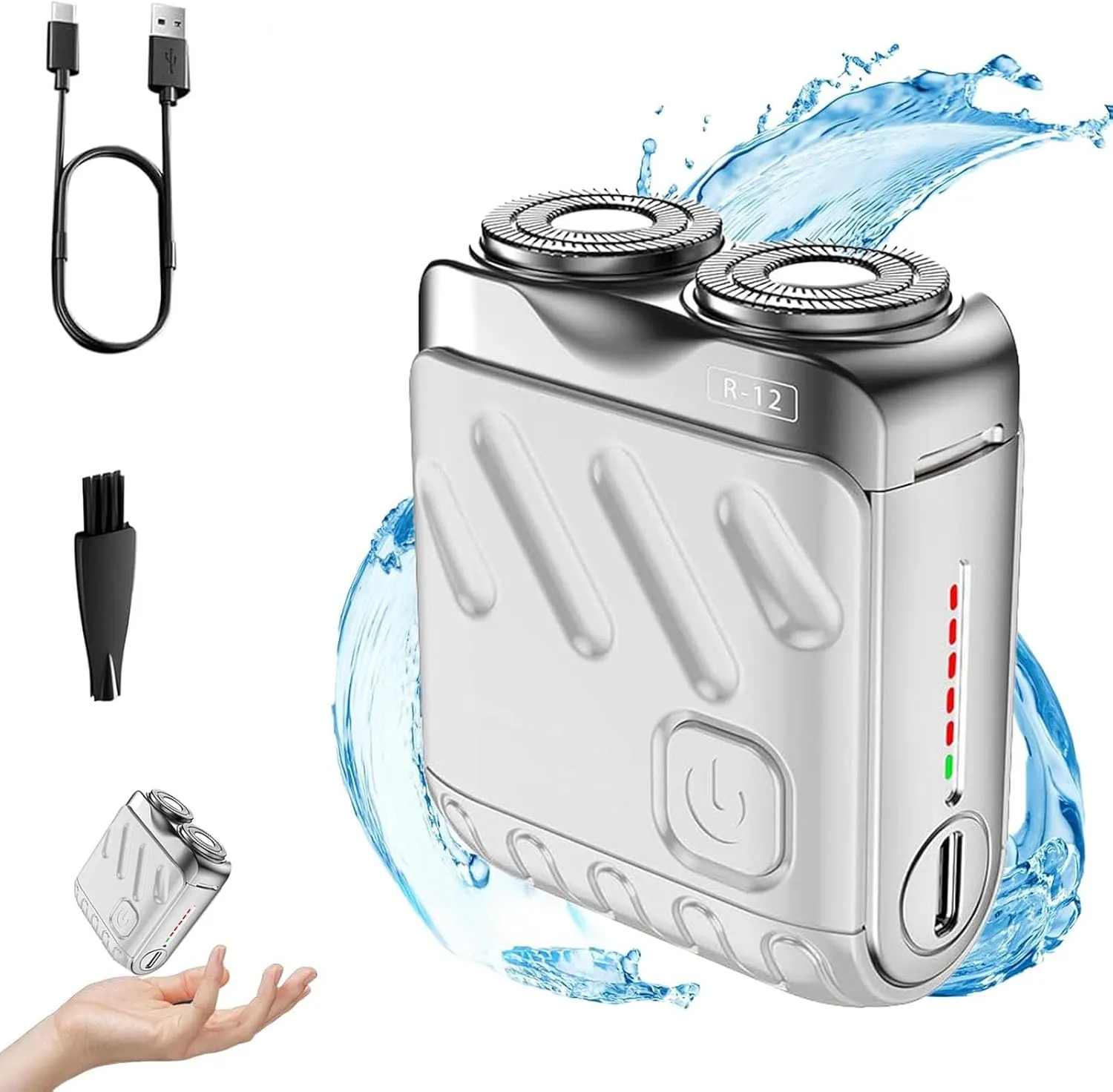 R-12 Luggage Electric Shaver, Beard Shaver Mini and Portable Suitcase Design, Electric Mini Razor Portable Electrics Shavers, USB Rechargeable One-Button Long Lasting for Home Travel (Silver)