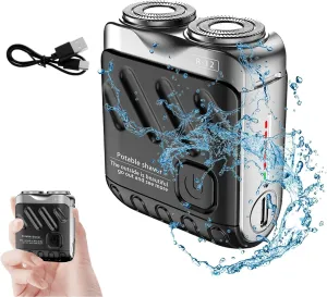 R-12 Luggage Electric Shaver of Father, Men's Portable Mini Electric Shaver-Fully Waterproof Fast Charging Long Battery Life Double-Ring Magnetic Cutter for Home Travel (Black)