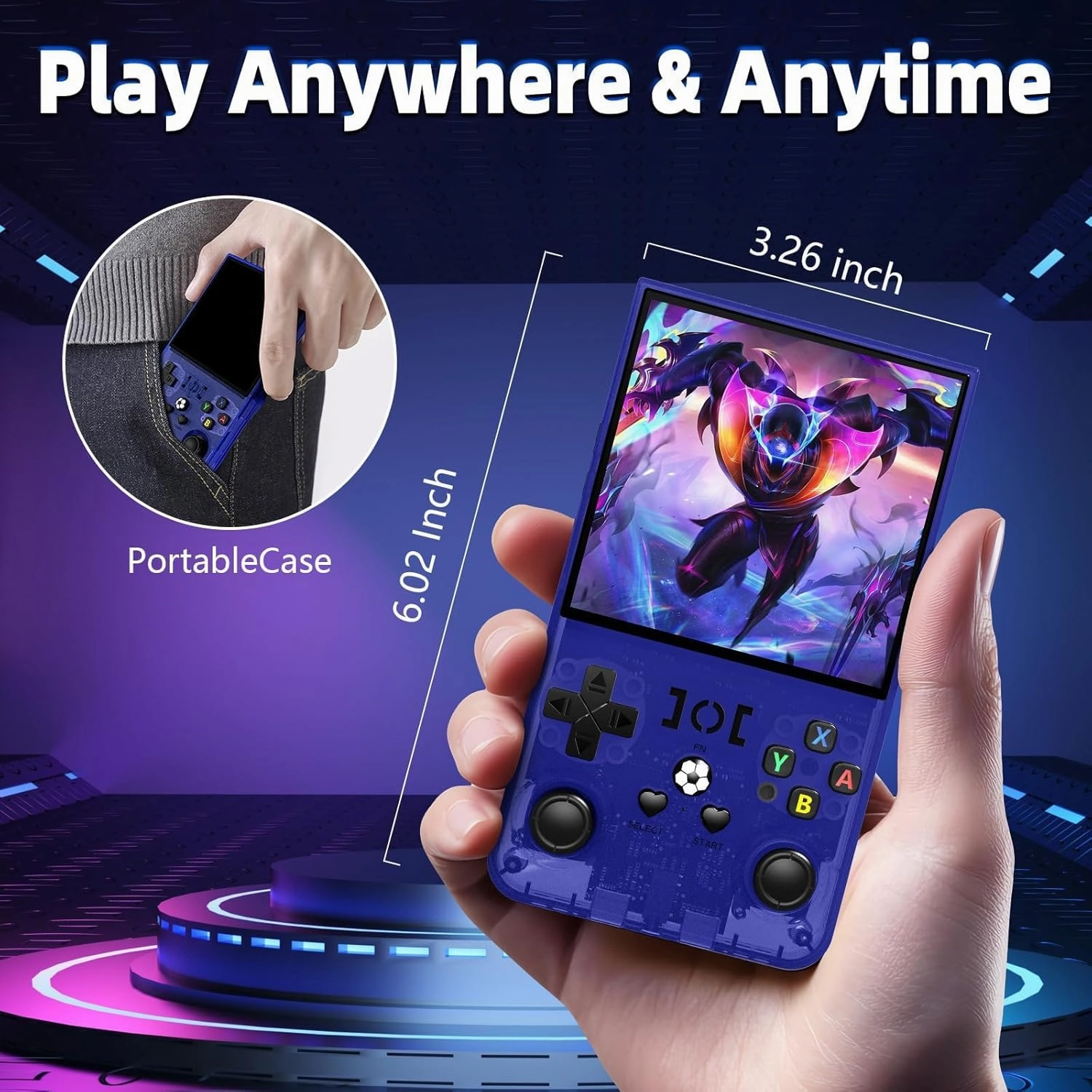R36MAX Retro Handheld Game Console, 18000  HD Games Mini Retro Video Console, 4.0 Inch IPS Screen, 64GB Memory, Portable Arcade Video Gaming Console Gift for Adults, Blue