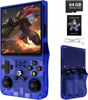 R36MAX Retro Handheld Game Console, 18000  HD Games Mini Retro Video Console, 4.0 Inch IPS Screen, 64GB Memory, Portable Arcade Video Gaming Console Gift for Adults, Blue