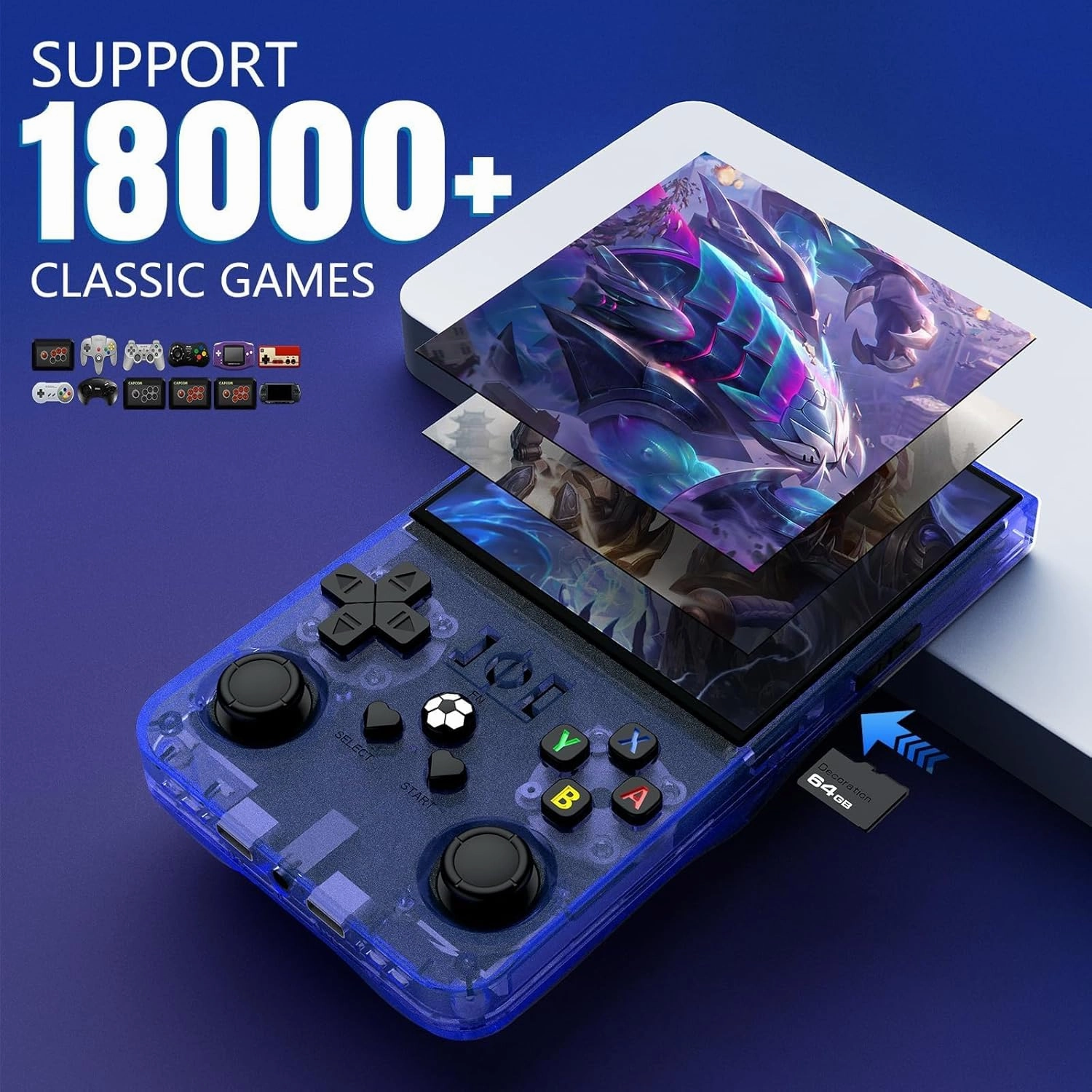 R36MAX Retro Handheld Game Console, 18000  HD Games Mini Retro Video Console, 4.0 Inch IPS Screen, 64GB Memory, Portable Arcade Video Gaming Console Gift for Adults, Blue