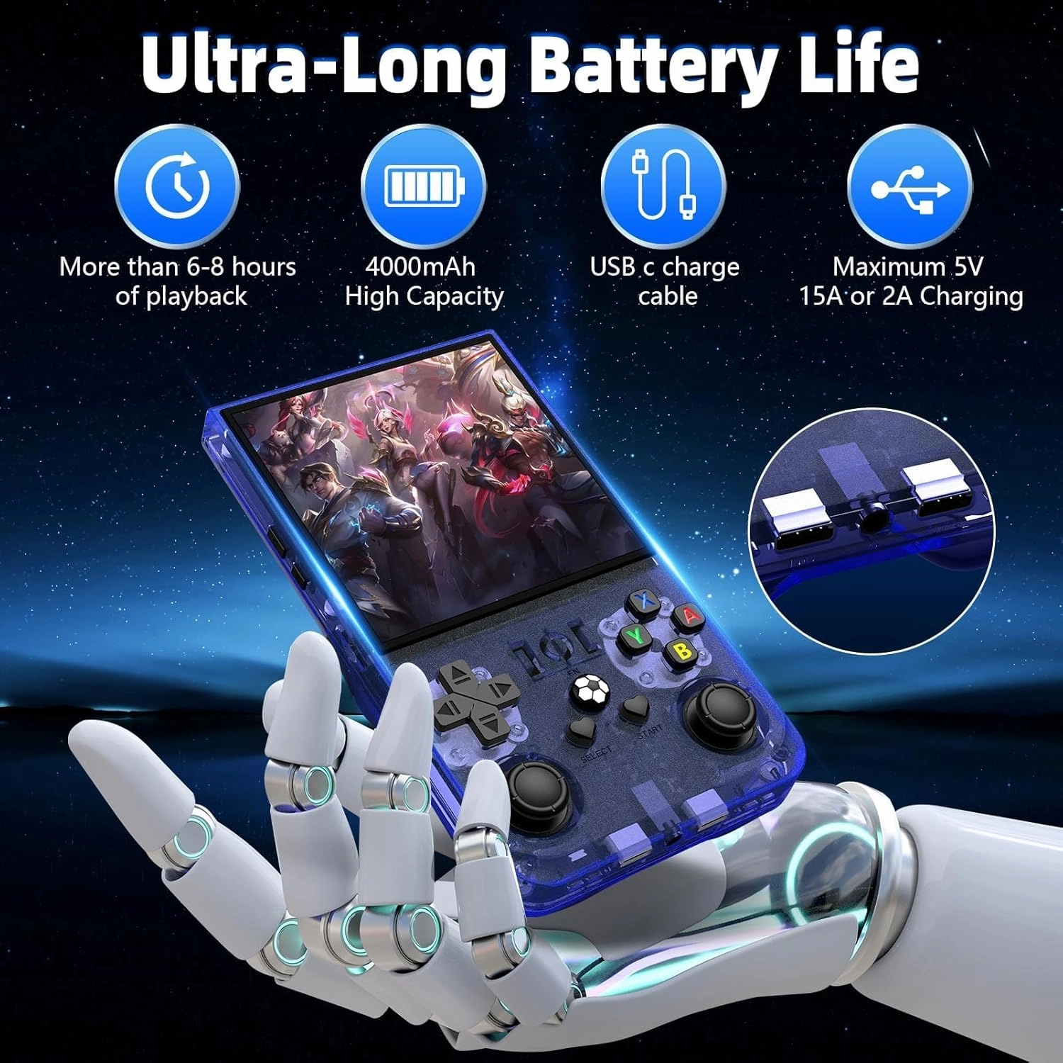 R36MAX Retro Handheld Game Console, 18000  HD Games Mini Retro Video Console, 4.0 Inch IPS Screen, 64GB Memory, Portable Arcade Video Gaming Console Gift for Adults, Blue