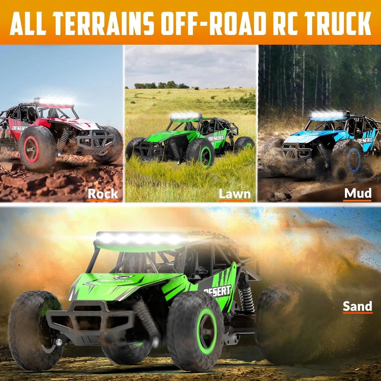 RACENT Remote Control Cars for Boys - 1:16 20kph RC Truck Off-Road Monster Truck Toy for Kids & Adults with 2 Rechargeable Batteries (Green)