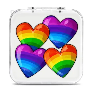 Rainbow Gay Pride Hearts Switch Game Case Switch Game Holder Cartridge Case Storage 12 Games & 2 Micro Sd Card Slots, Travel Carry Cases, Portable Games Card Storage, Hard Shell, Buckle Closure